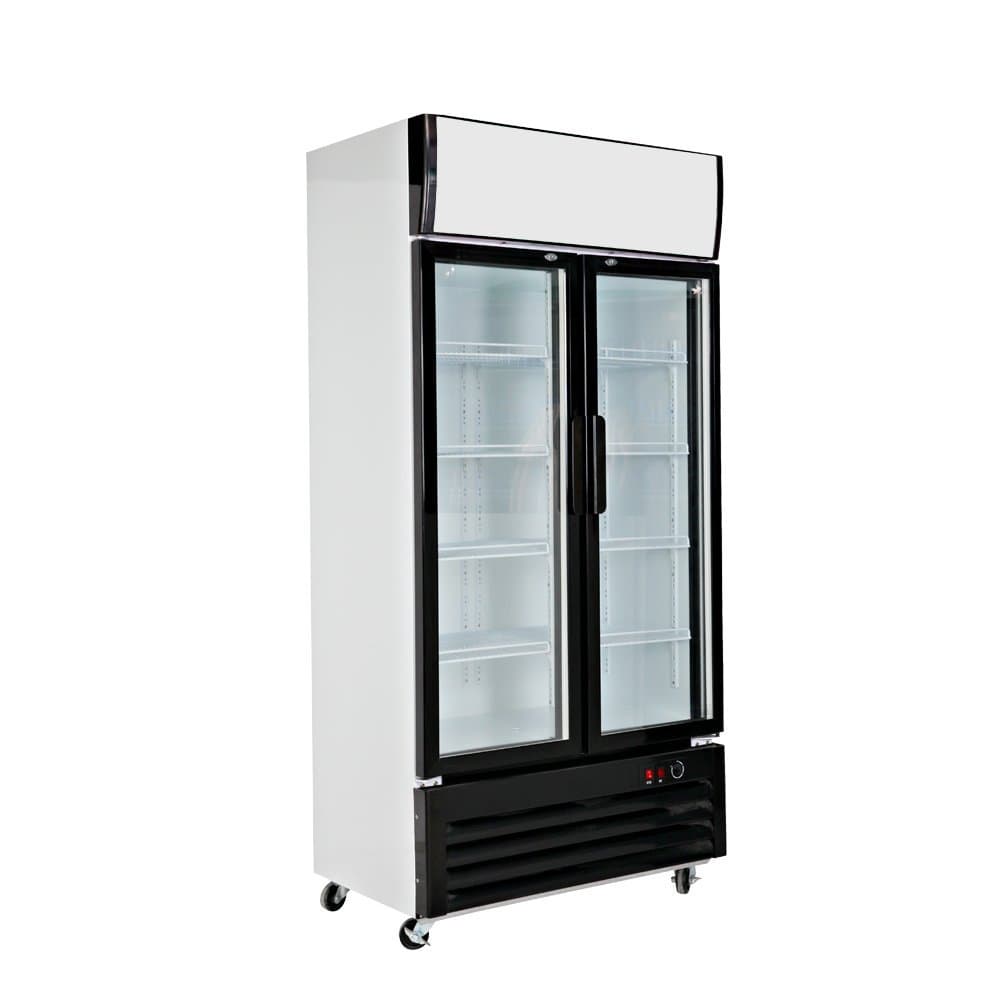 618L Glass Display Showcase Side by Side Pull Door Commercial Refrigerator Merchandise Beer Soda Milk Drinks Beverages Upright Cooler Fridge 21.8 cubic feet Direct Cooling