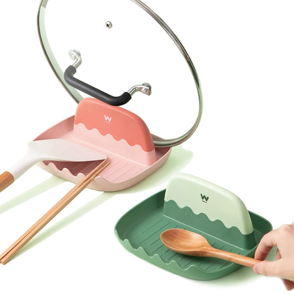 2 PCS Lid & Spoon Rest Holder, Multifunction Kitchen Gadget Rack for Stove Top, Utensil Rest & Pot Lid Holder
