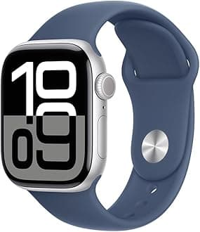 Apple Watch Series 10 [GPS, 42mm] - Silver Aluminum Case with Denim Sport Band, S/M (Renewed)