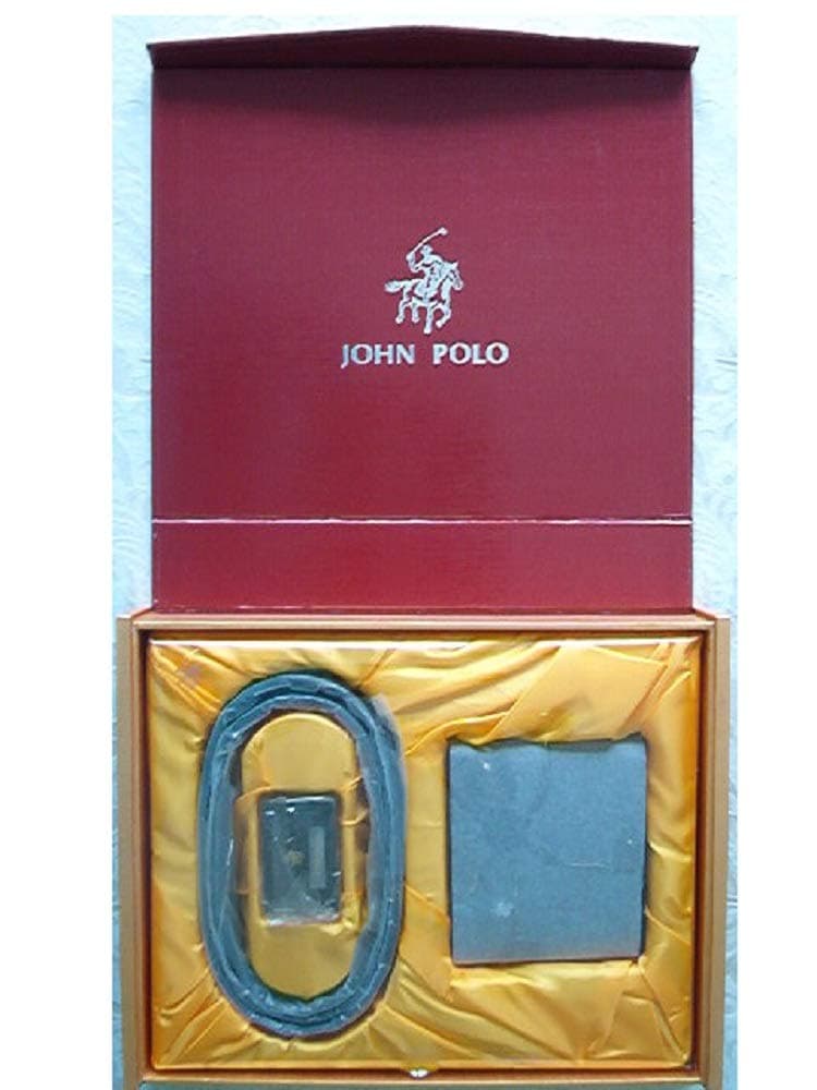 Leather Wallet and Belt Set, Black