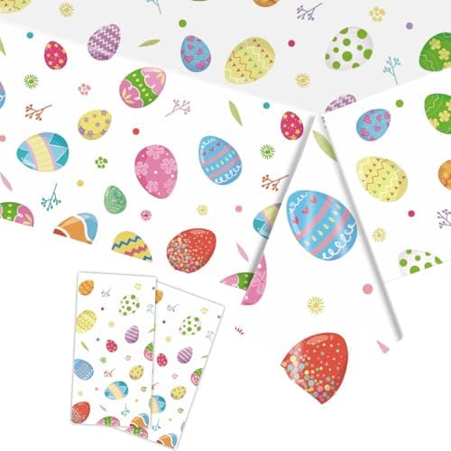 yayafunfun 2pcs Easter Table Cloth Party Plastic Easter Egg Tablecloths,137 * 274cm Large Waterproof Egg Tablecloth Tablecover Rectangle Easter Party Tablecloth for Spring Easter Party Decor