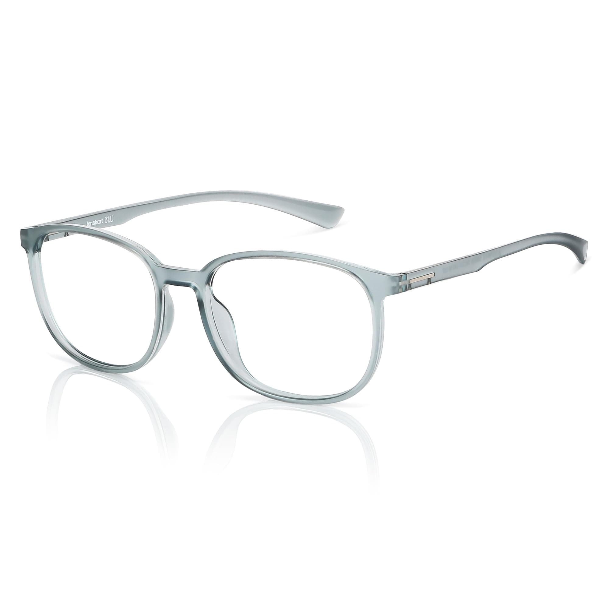 Zero Power Blue Cut Computer Glasses | Anti Glare, Lightweight & Blocks Harmful Rays | 100% UV Protected | Full Rim Round | For Men & Women | Large | LB E13739-C1