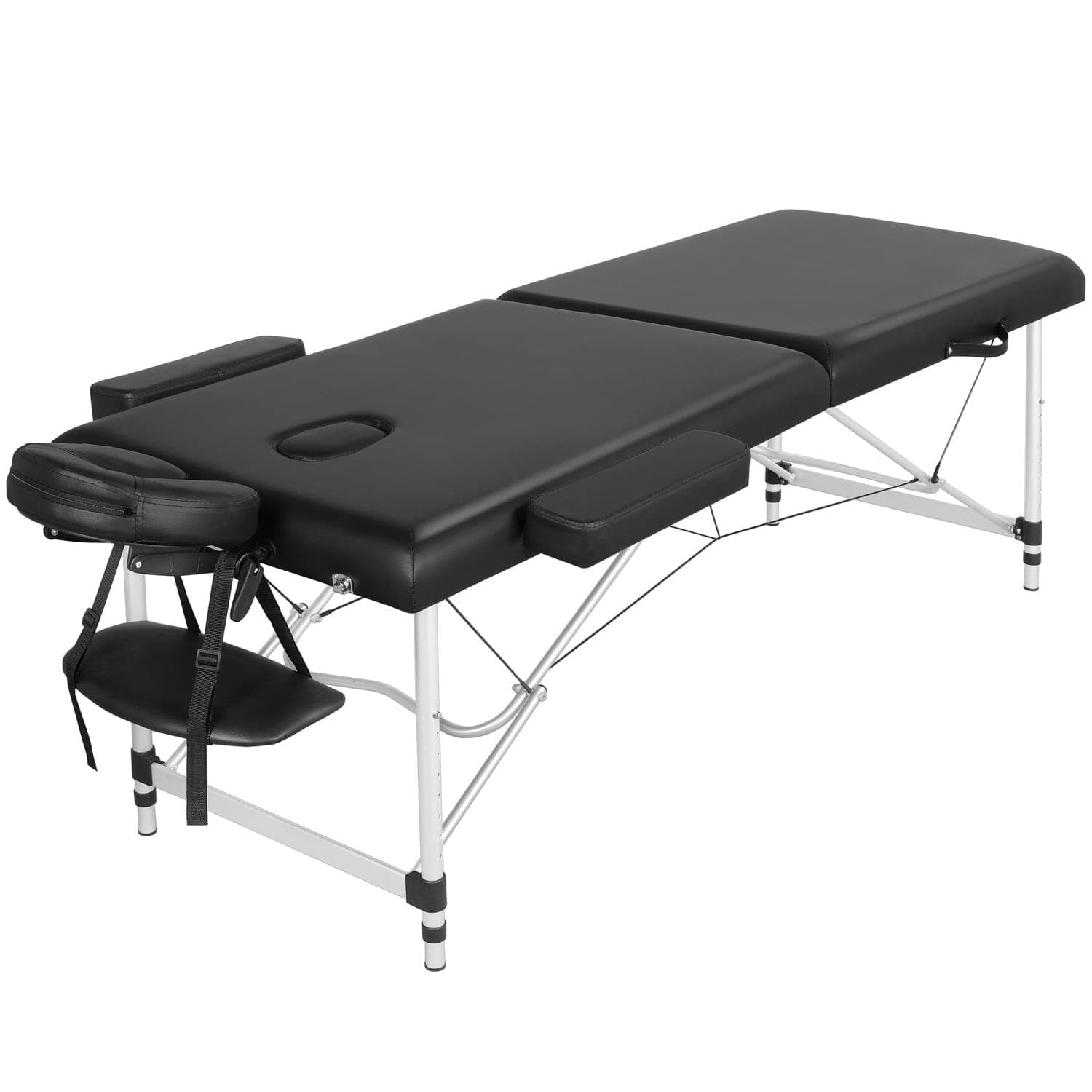 Yaheetech Foldable Massage Bed Portable Lash Table Beauty Bed Professional Salon Spa Table Aluminum 70 cm Width 2 Section Black