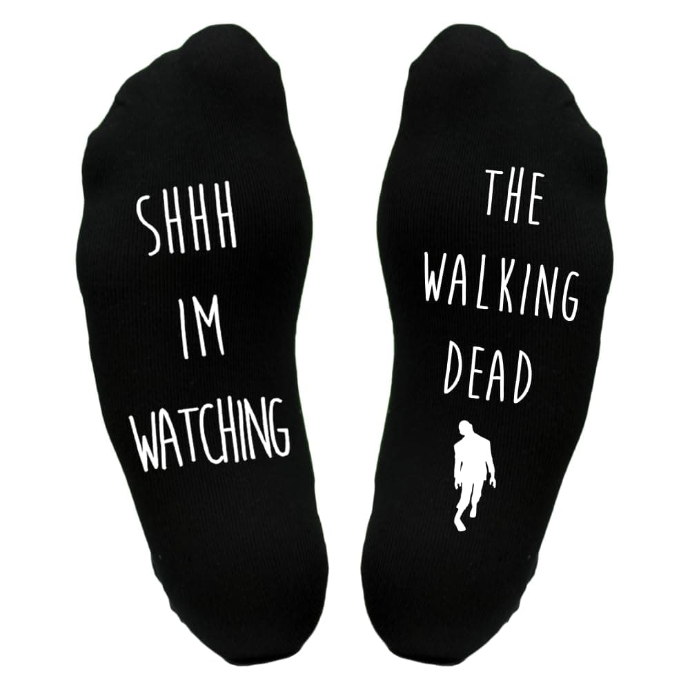 Tee Monkey Watching WD Socks One Size Black Funny Joke Walking Gift Idea Him Her Dead Fan Lover