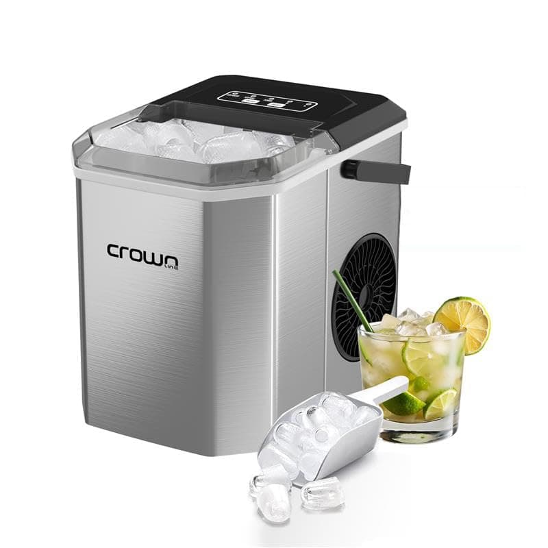 Crownline Portable Ice Maker Countertop, Ice Maker Machine with Handle, Scoop and Basket, 12kg/Day, 9 Bullet Ice Cubes in 6 Mins, 2 Cube Sizes (S/L), Ideal for Home, Kitchen, Bar, Party | IM-411