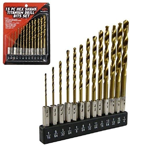 Hex Shank Drill Bit Set 13pc W/holder HSS Titanium Coated Quick Change Load New
