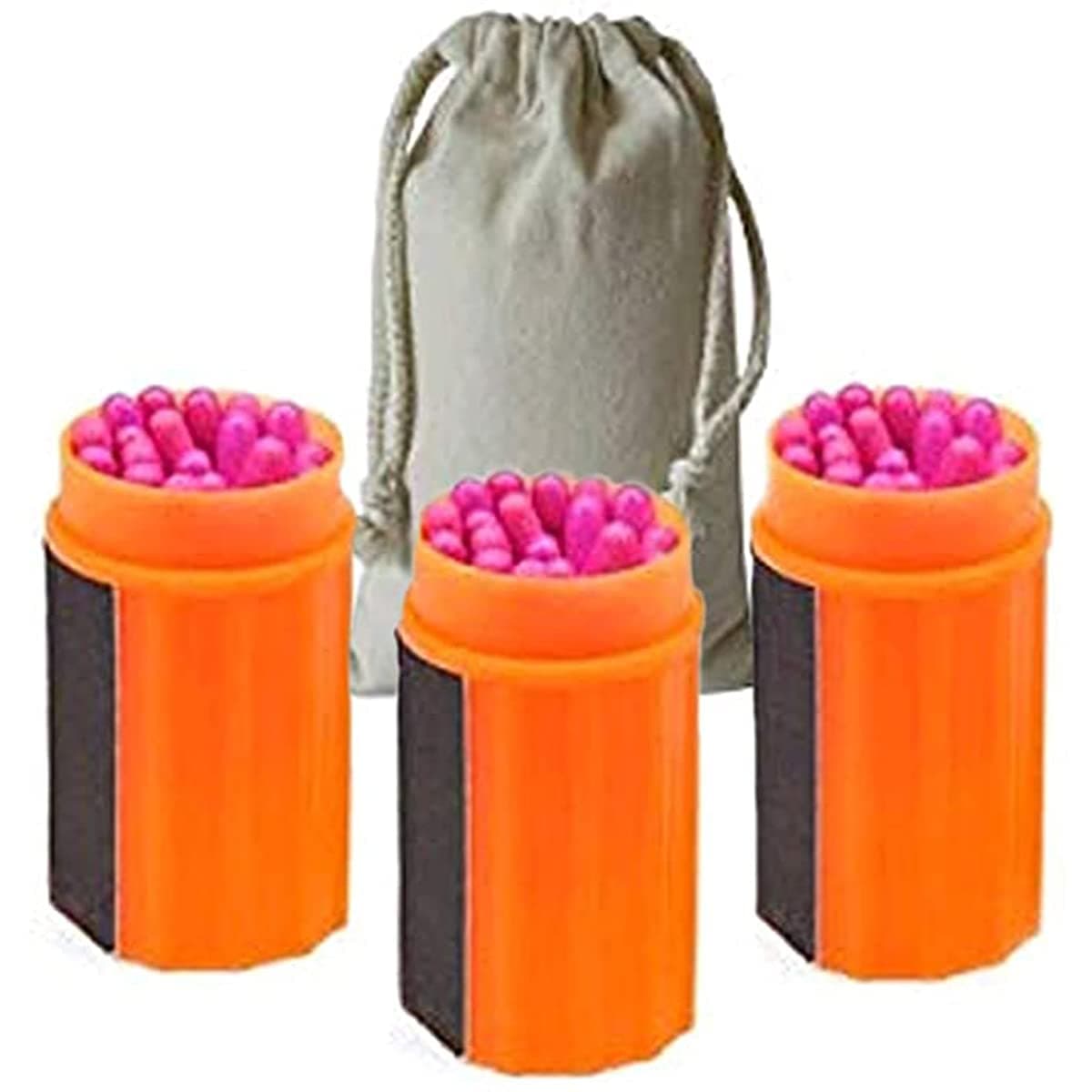 Stormproof Match Kit Portable Waterproof Matches Case With Replacement long Matches Starter Waterproof Matchl Bulk Container Used For Survival Striker Box With Drawstring Cotton Bag (Orange 3)