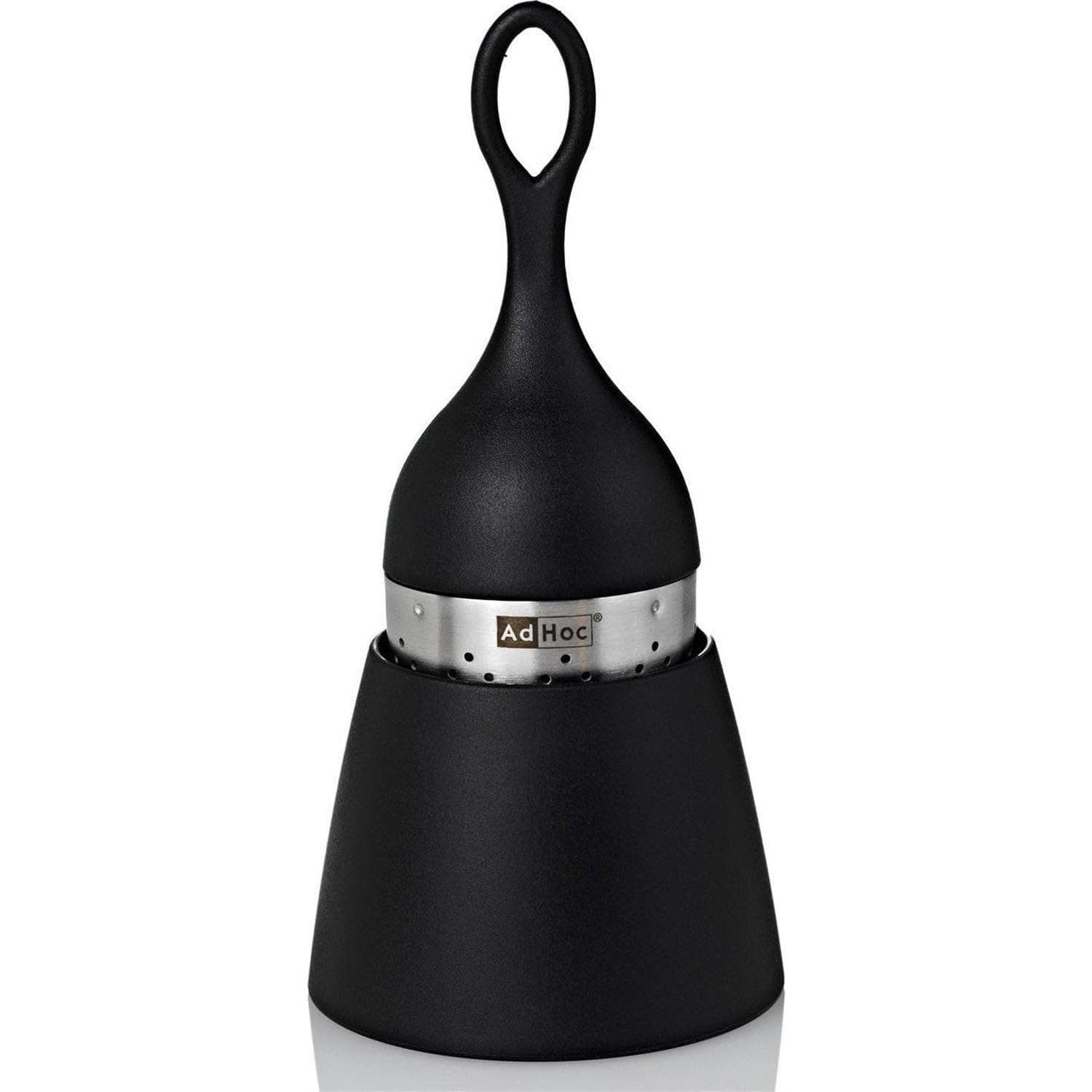 AdHoc Floatea Floating Tea Infuser Black, Loose Leaf Tea Filter, Tea Strainer with Drip-Collector Stand, Easy Refill, Stainless Steel/Plastic, (H) 130 mm x (D) 40 mm, Dishwasher Safe