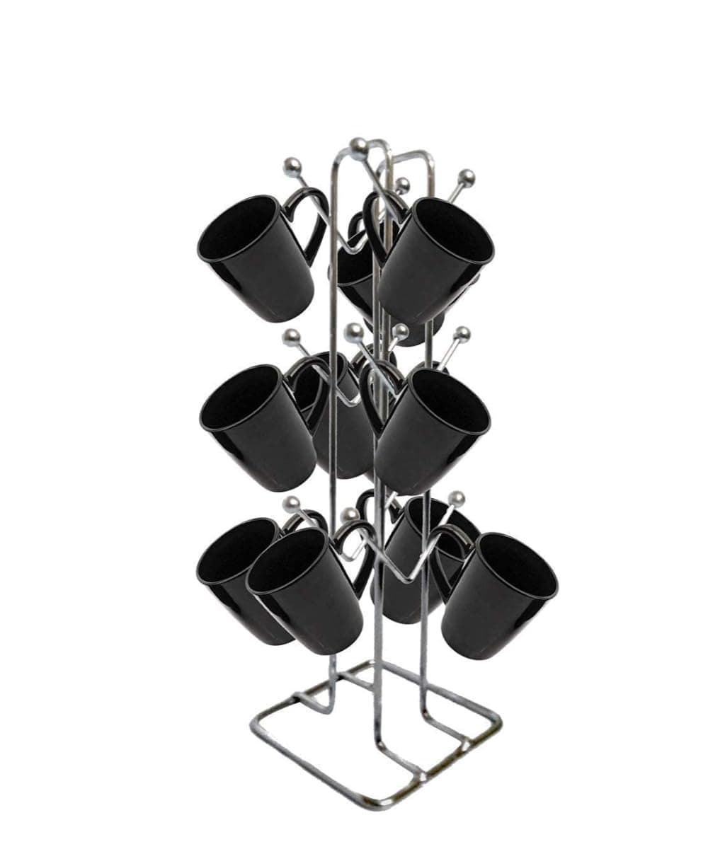 Silver Stainless Steel Tabletop Cubby Shelf Cup Rack - Ideal for Kitchen, Coffee, and Tea Mug Display, Elegant Dining Table Cup Holder for 12 Cups (Pack of1) (NHSP)
