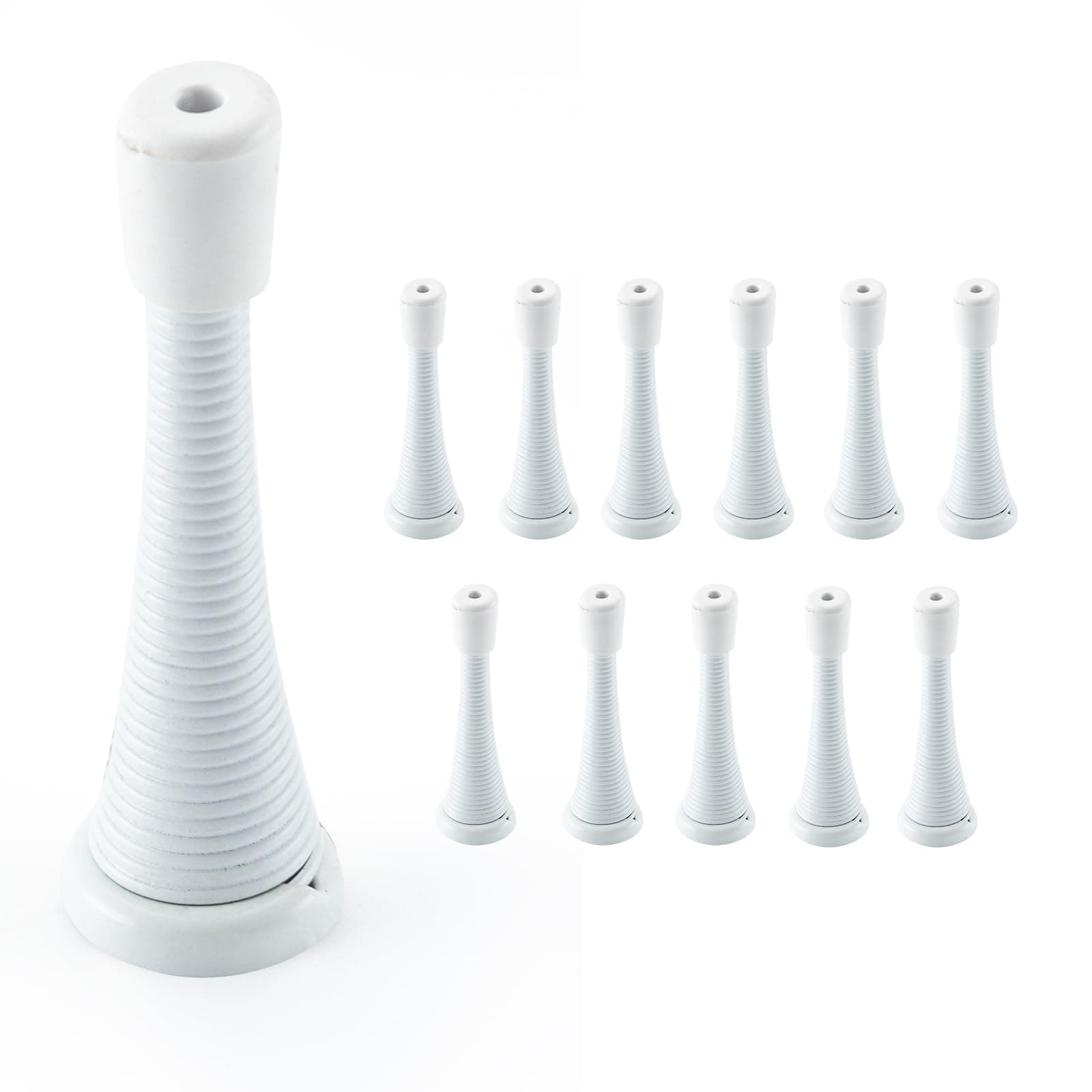 HOME MASTER HARDWARE 12 Pack Spring Door Stops, 3 Inch Wall Mounted Spring Doorstop, with Rubber Bumper, White