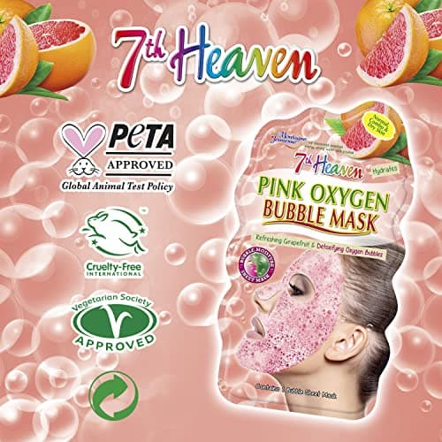 7th Heaven Pink Oxygen Bubble Mask with Refreshing Grapefruit and Detoxifying Oxygen Bubbles for Quick Cleansing Hydration - Ideal for Normal, Combination and Dry Skin