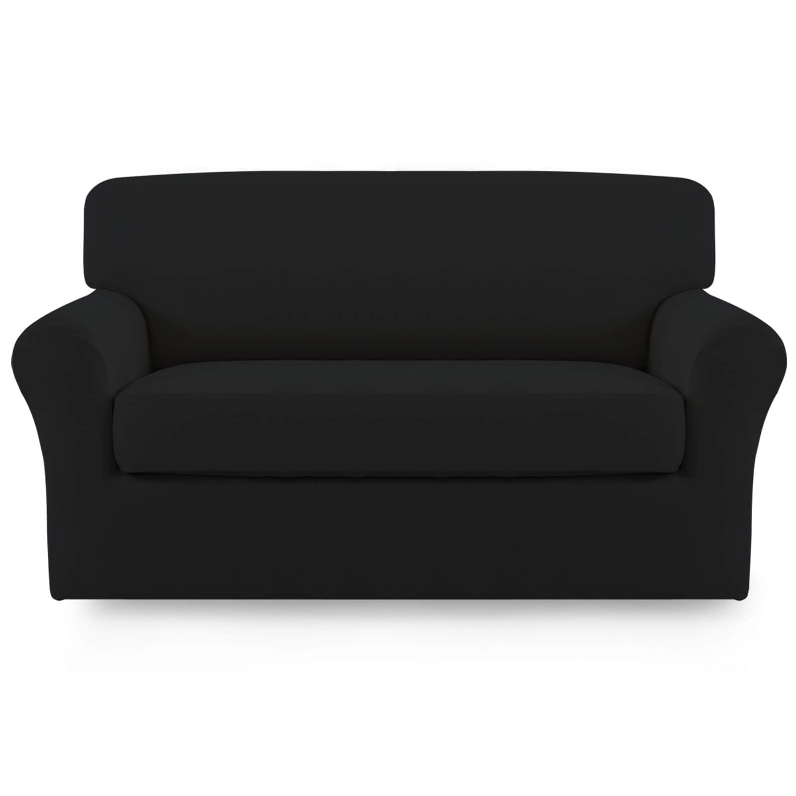 Easy-Going 2 Pieces Microfiber Stretch Sofa Slipcover Spandex Soft Fitted Sofa Couch Cover, Washable Furniture Protector with Elastic Bottom Kids, Pet (Loveseat, Black, Medium)