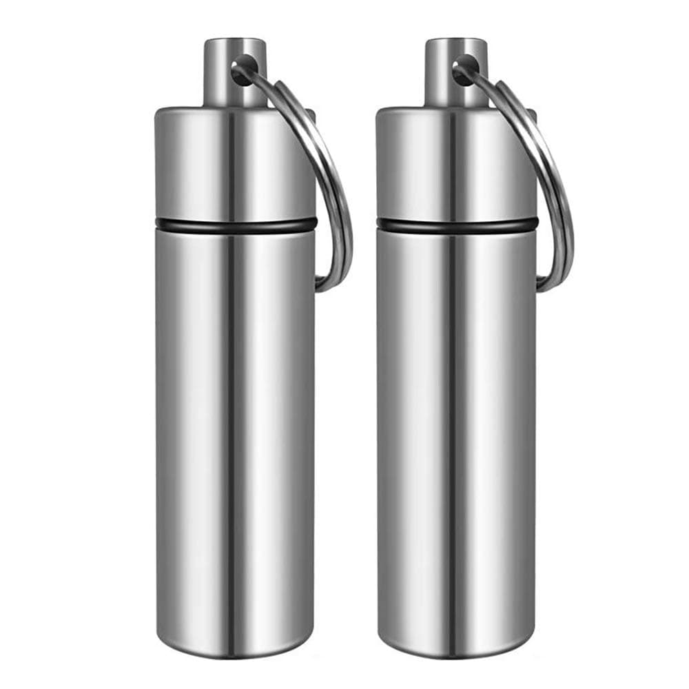 2 Pack - Aluminum Pill Case Container with Keychain Keychain Caddy FOB Every Day Carry (EDC) Metal Pill Box Compact Medicine Holder for Carrying Daily Vitamin Calcium