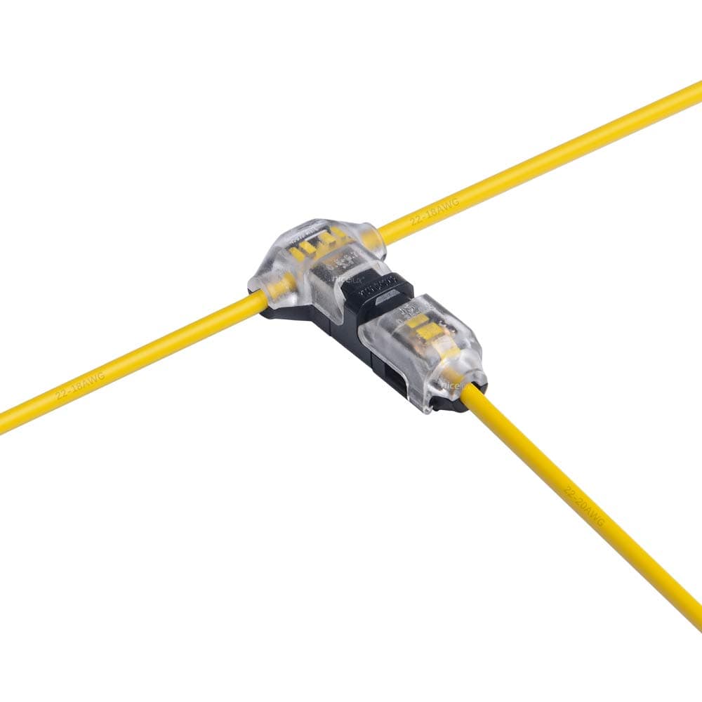 Wire Connector T Shape Electrical Wire Connector for 1 Way Wire, No Wire-Stripping Required for Mid-Span Branching in Wires Connection (for 24-18 AWG Wire, T Type 1 Pin Transparent 10pcs)