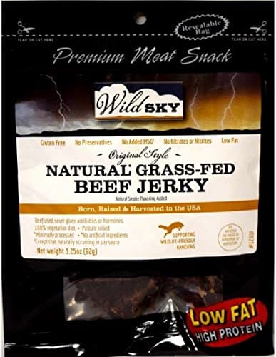 Wild Sky Original Grass-fed Beef Jerky (4-Pack, 3.25 Oz Bag), 100% All Natural