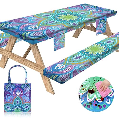 Picnic Table Cover with Bench Covers Camping Essentials Tablecloth with Elastic 72x30 Inch Fitted Rectangle 6 ft Table Cloth Travel Accessories RV Gear Must Haves Camper Gifts for Outdoor
