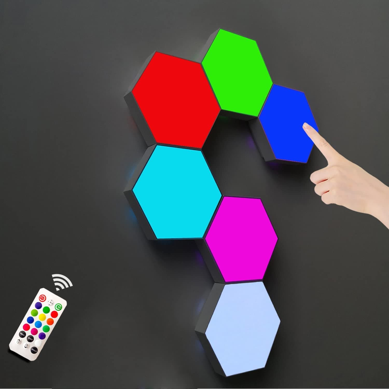 GTC® Remote Control Hexagon Wall Light Mounted Touch led Colorful RGB Light with USB-Power HL-167 (6 pcs)