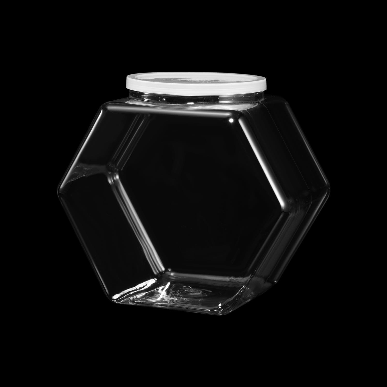Uiifan1 Piece Hexagonal Plastic Candy Jar with Lid Cookie Jar Clear Hexagonal Candy Containers for Snacks, Cookies, Dog Food, Craft and Sewing Supplies, Coffee Pod, Laundry Pod (29 oz)