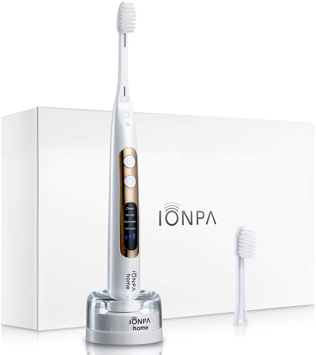 IONIC KISS IONPA DP Pearl White Home Premium USB Rechargeable Ionic Power Electric Toothbrush, Brushing Timer, 4 Modes, 2 Soft Extended Filament Brush Heads Made in Japan You, hyG, DP-111PW