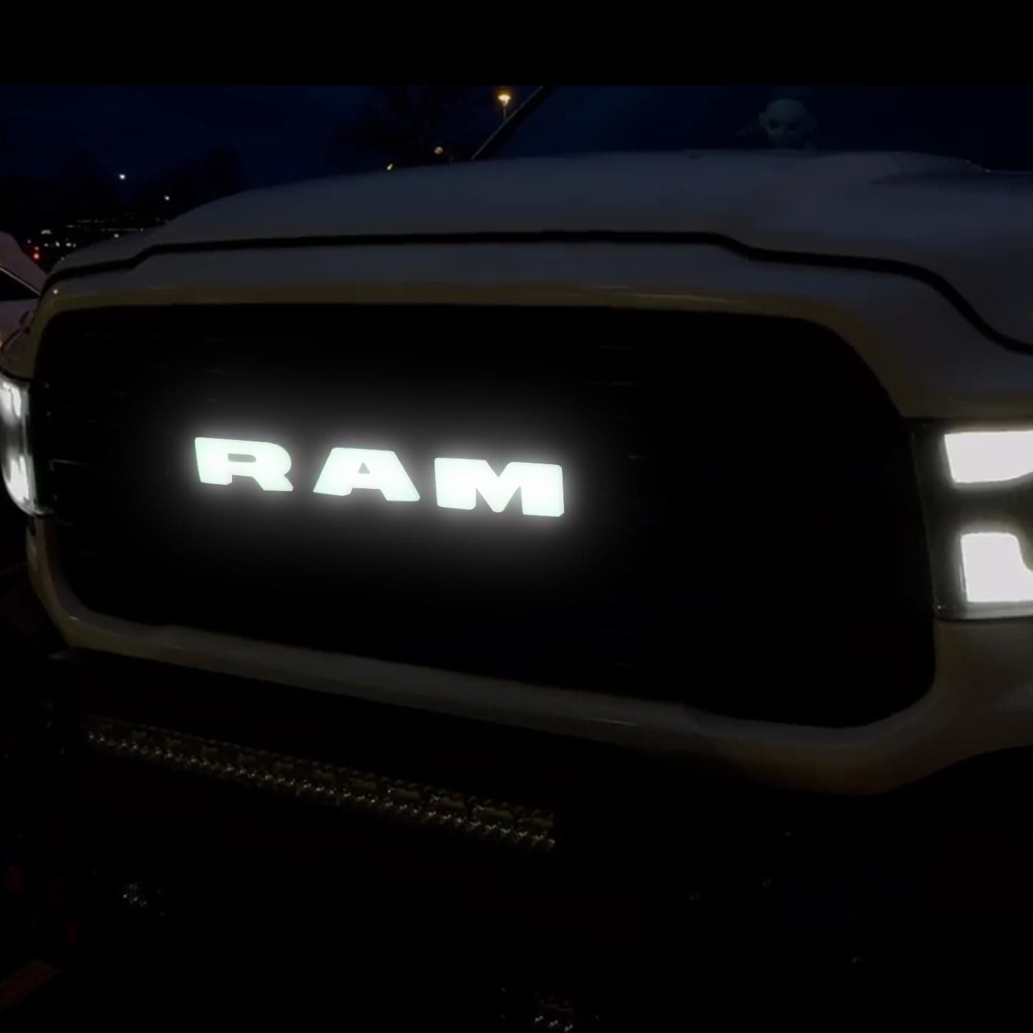 Autogem 2019–2023 RAM 1500 Chrome Front Grille Emblem – White LED Lighted Badge (COB 6500K)