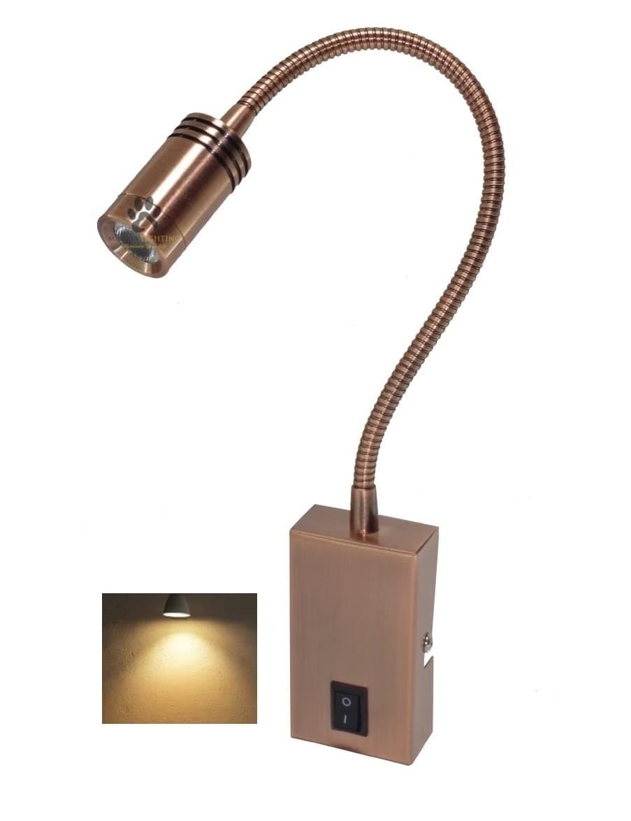 3 Watts Rose Gold Finish LED Bedside Wall Light Surface Mounted Spotlight Reading Light Night Lamp Long Arm 28Cm Gooseneck (Pack of 1) (Warm White)