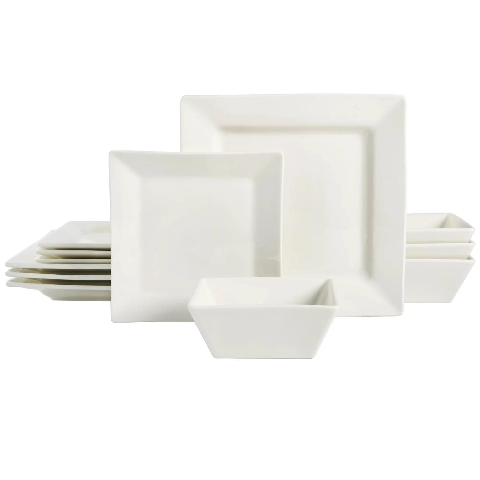 Everyday Hard Square 12 Piece Fine Ceramic Dinnerware Set in White