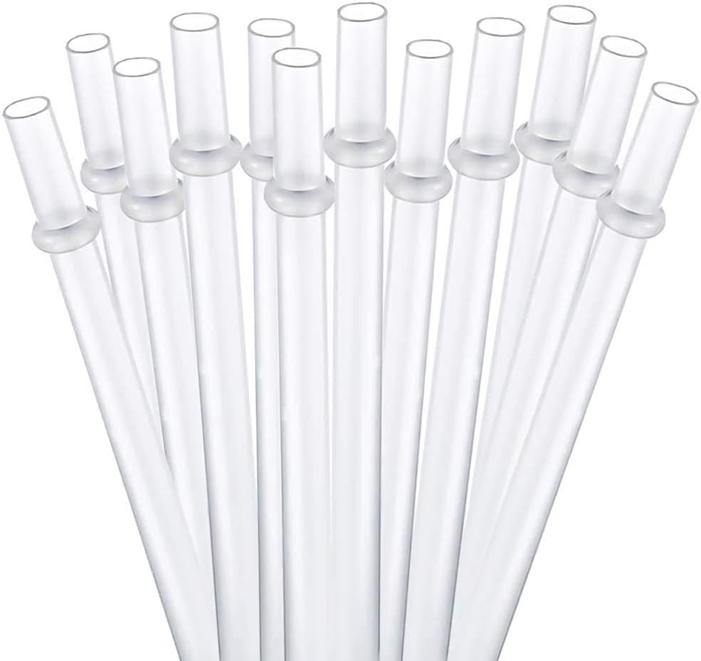 DAKOUFISH 15 inch Long Reusable Clear Plastic Replacement Drinking Straws for 128 oz & 100 oz & 64 oz water bottles,Tumblers, Set of 12 with Cleaning Brush (15inch, Clear)