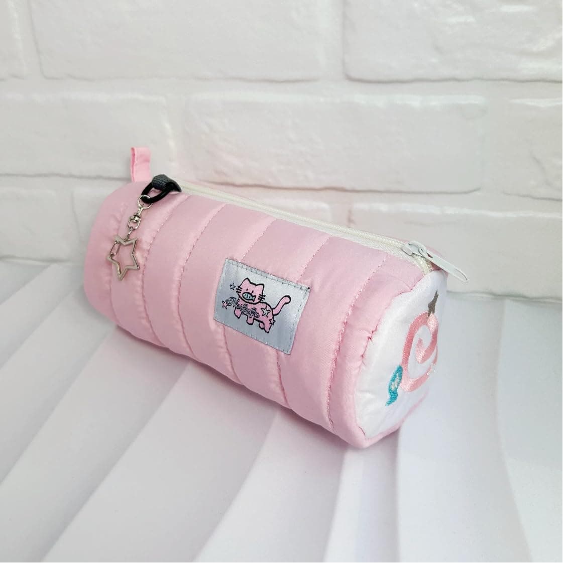 XZR Pink Pen Bag Case Box Stocking Stuffers Cute Creative Cream Roll Cartoon Large Capacity Pink Cat Zipper Makeup Organizer Storage Bag Box Nice Gift (Pink&Cat)