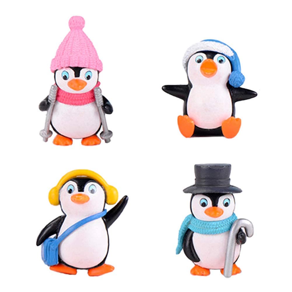 MAOMIA Cute Penguin Figures - 4 Pcs Mini Penguin Figurines Set, Cake Topper & Fairy Garden Decoration