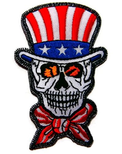 PATCHLOVER KT0048 Biker American Hat Bow Tie Skull Bone Skeleton DIY Embroidered Sew Iron on Patch Heavy Sports Custom Applique for Jeans hat Caps Jacket Vest Biker Ride