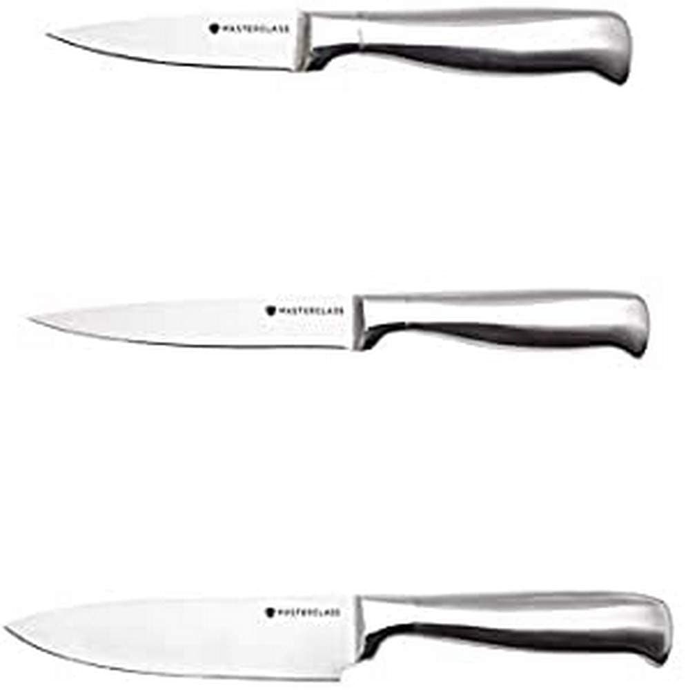 Knife Set, Deluxe Three Piece Kitchen Knife Set, Stainless Carbon Steel, Hanging Display Pack, Silver