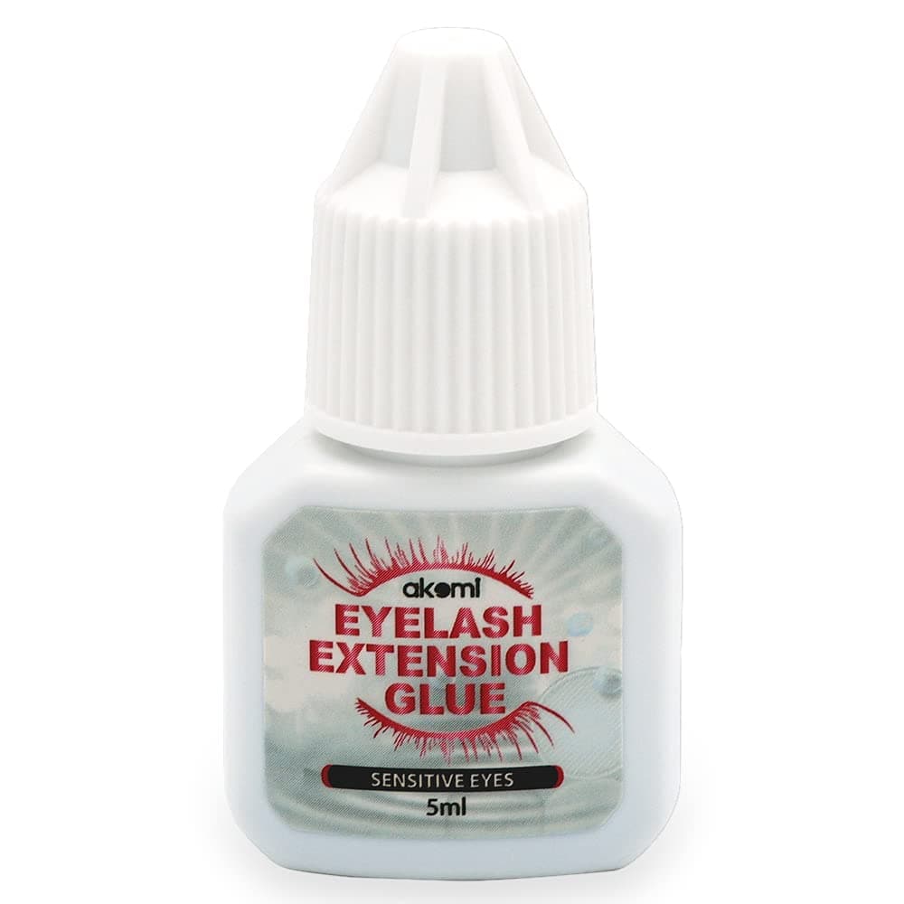 Akemi Home Use Eyelash Extension Glue Kit for Both Self and Professional Applications|Tasteless Non-Stimulating | 3-5 Sec Drying Time | Retention 4 Weeks | Sensitive Black Eyelash Glue 5ml (White)