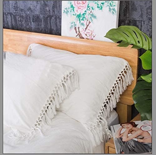 Ivory Pillow Covers Cases Shams Off White Pure Cotton Slips with Tassels Boho Queen Size 30“x20 2 Pieces Solid
