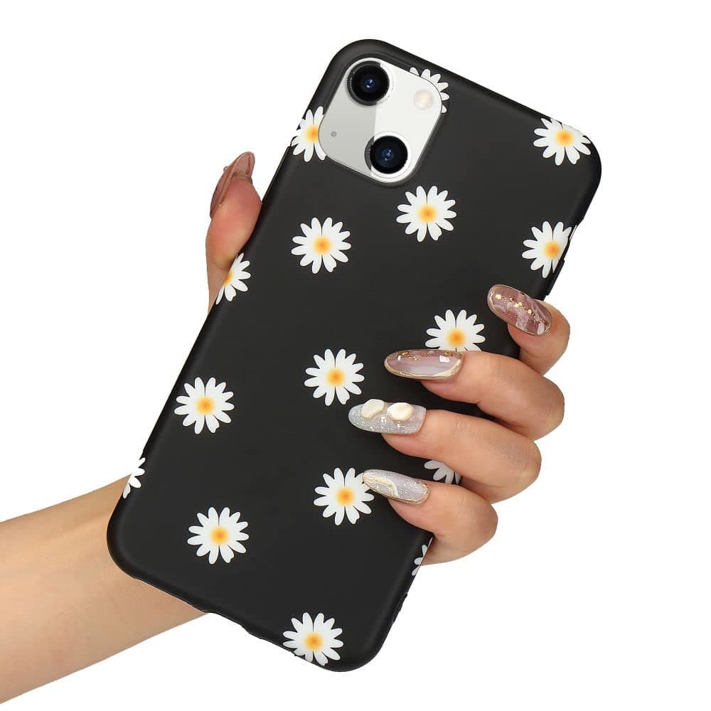 LLZ.COQUE Compatible with iPhone 13 Case Cute Shockproof Soft Silicone Cover Luxury Fashion Daisy Flowers Slim Cute Floral Print Anti Slip Bumper Hybrid Protective Matte Phone Case for Girls