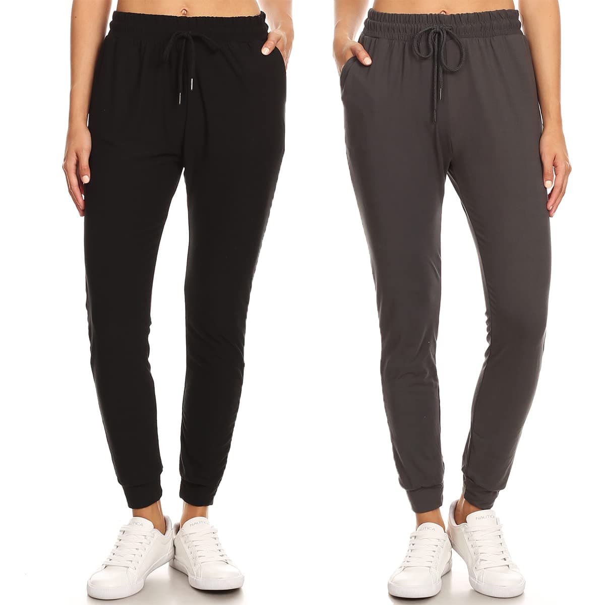 LA12ST Women's Soft Jogger Pants Drawstring Pockets, Blkchar, Small