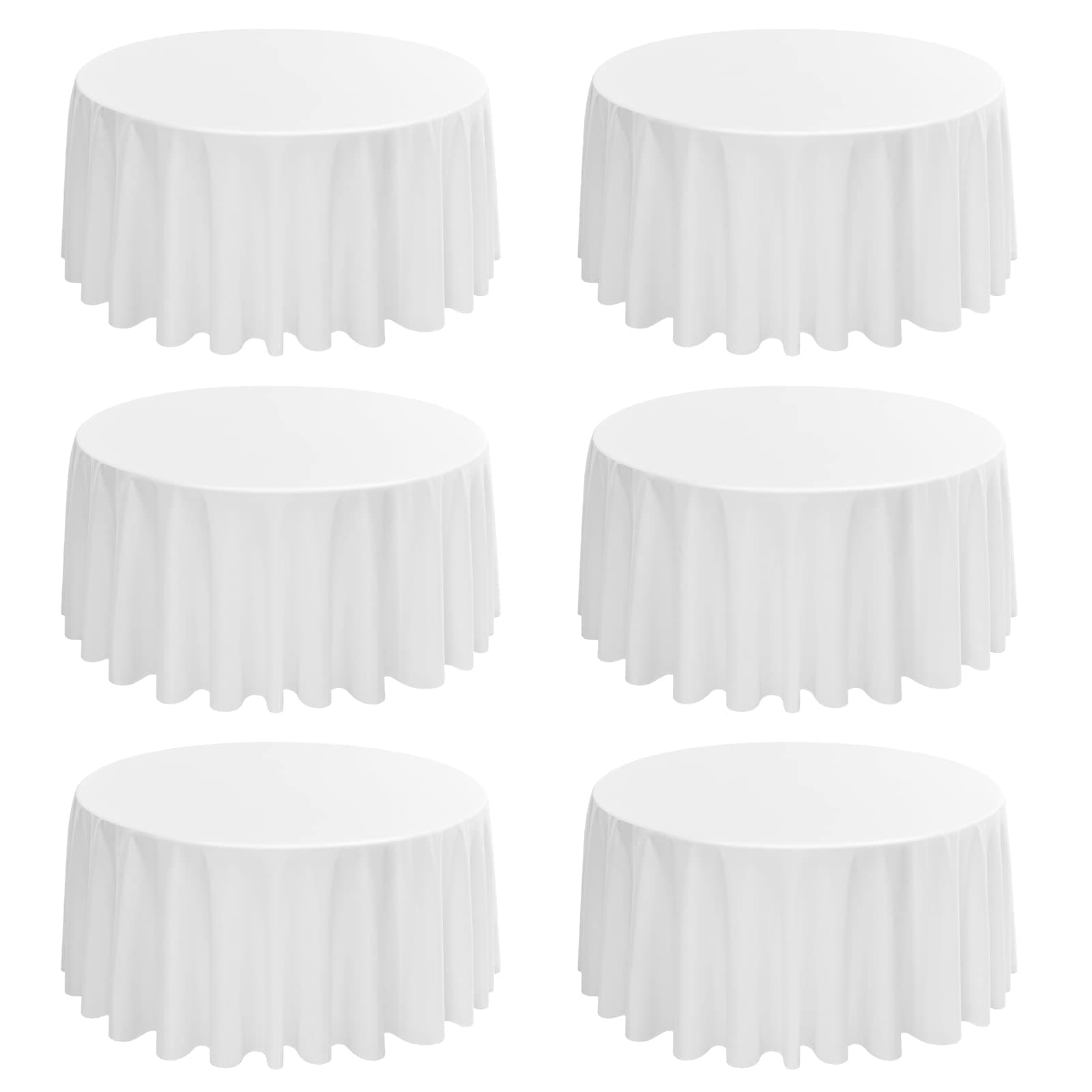 6 Pack Round Tablecloths - 120 Inch, White Polyester Table Cover for Round Table, Stain and Wrinkle Resistant Washable Fabric Table Cloth, Polyester Tablecloth for Wedding Banquet Parties