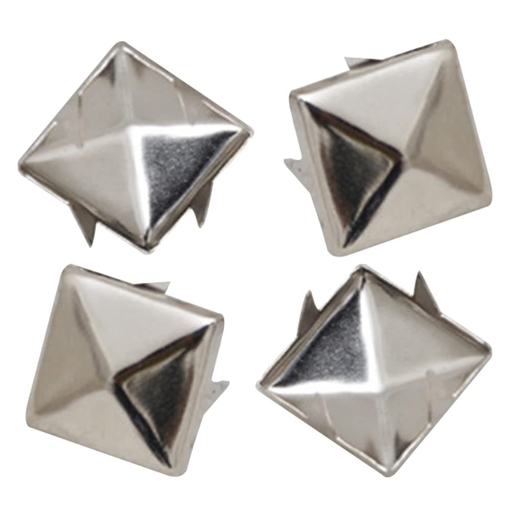 100 Pcs Square Rivets Silver 15mm Pyramid Studs Standard Size Punk Spikes Rivet Clothing Spikes Studs for Leathercrafts DIY Projects Bags Belt Shoe Decorative Clothing Jeans