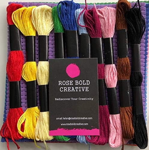 Pack 10 Assorted Colour Binca Sheets Approx 15cm x 15cm Plus 10 Skeins Coloured Thread