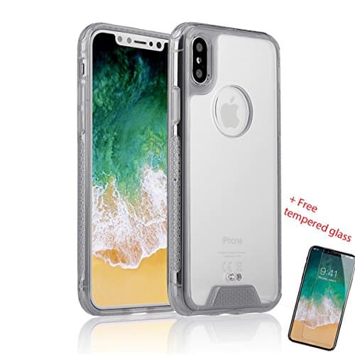 My Gadget Shops iPhone X Nit Case Slim Dual Layer (Hard PC Shell + Soft TPU) Exact Fit Apple iPhone X \ iPhone 10 + Tampered Glass FREE Gift (Grey)