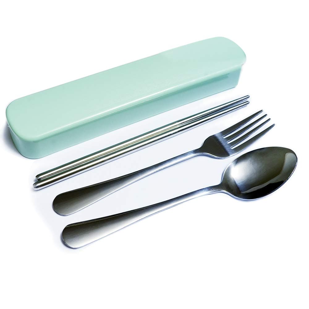 Dinnerware Set,Flatware Set Stainless Steel(Fork Spoon Chopsticks) with Portable Reusable Plastic Travel Case