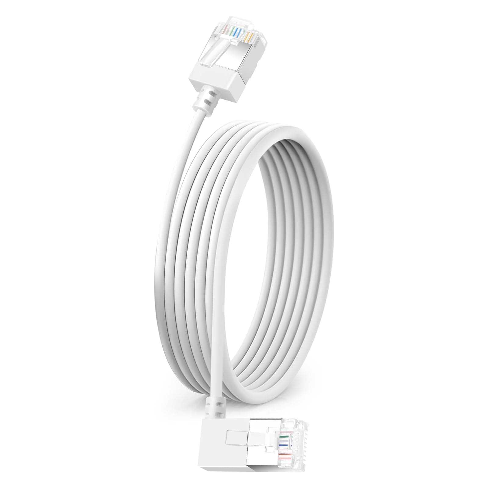 Flexible Cat 6 Ethernet Cable 90° Right Angled 0.5M, Ultra Thin & Slim Rj45 LAN Cord up to High Speed 10Gbps 550MHz for Mac, PC, Router, Windows (White)