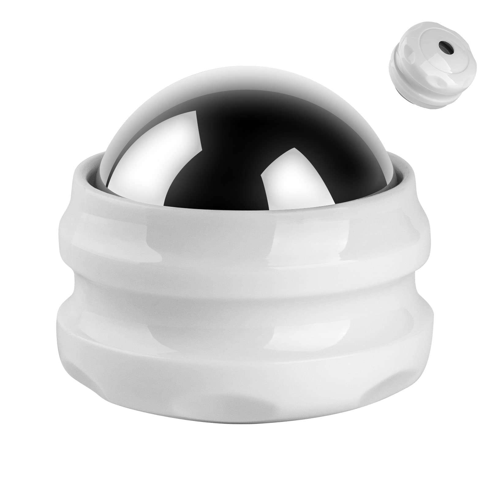 Cryosphere Cold Massage Ball Roller Set by Ice Roller for Sore Muscles Metal Ball for Back Pain Relief Foot Muscle Roller Plantar Fasciitis Small Face Roller for Puffy Eyes (White)