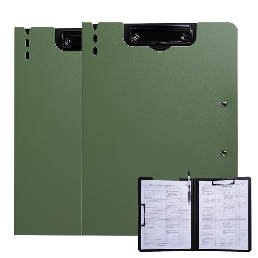 Clipboard Folder, 2 Pcs A4 Foldable Clipboard with Horizontal and Vertical Double Metal Clips, 360 Degree Foldable Binder Clipboards with Pen Holder, File Cover Work Folder Clipboards, Green