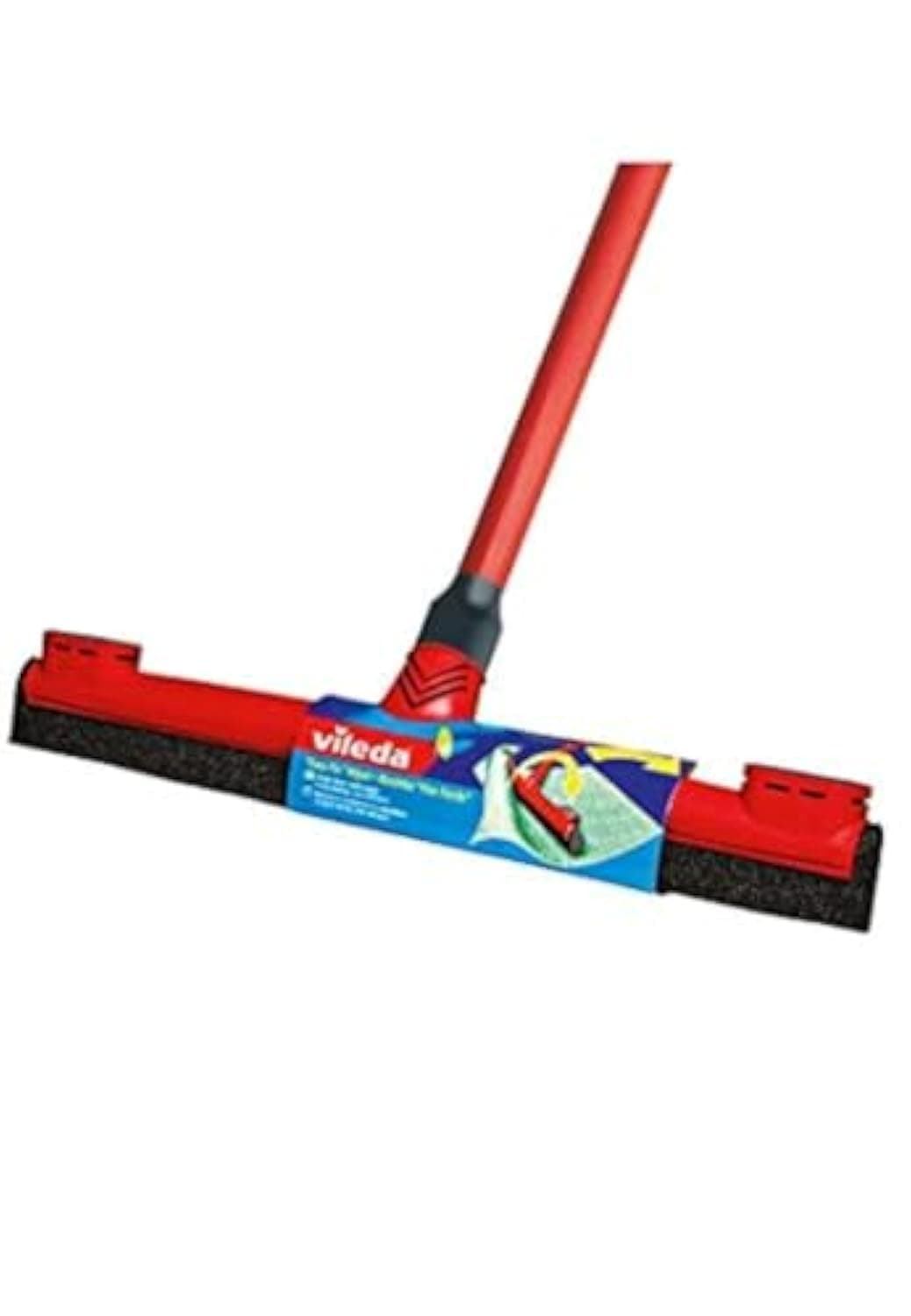 Vileda Floor Wiper Easy Fix 42 CM with a Stick, Cloth Fix Slot, High water Wiping Efficiency, Foam, 42 x 4 x 136 CM - Red