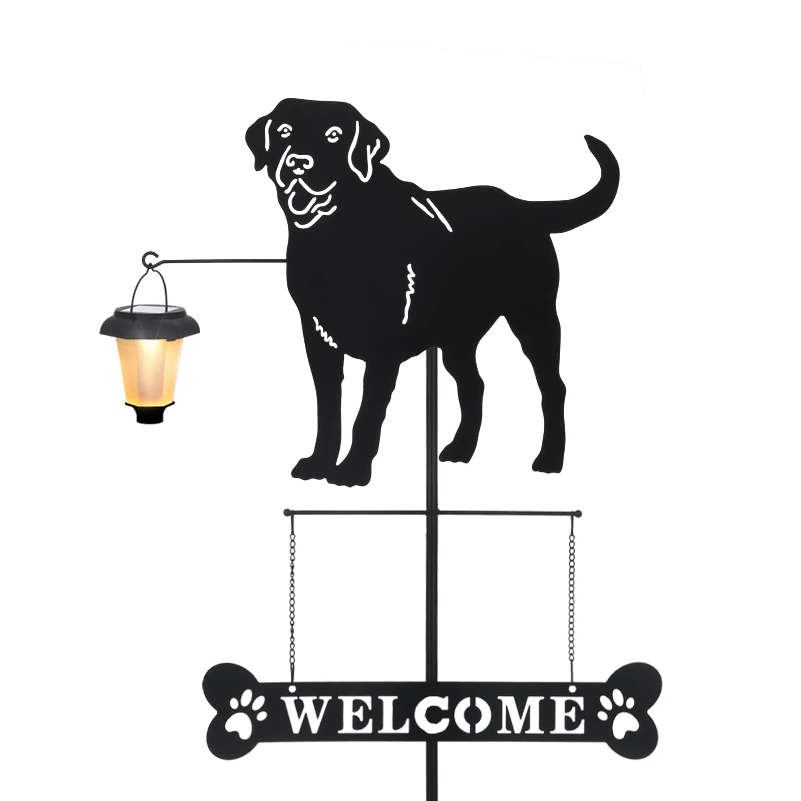BAYN Solar Labrador Silhouette Dog Breed Welcome Sign with a Lantern Outdoor Decorative Garden Stakes for Yard, Lawn, Patio, Pathway