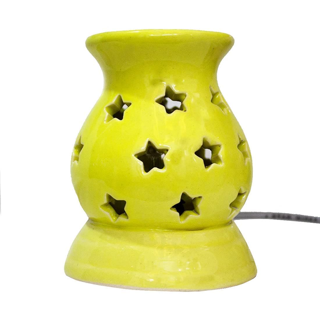 Divine Senses Electric Aroma Oil Diffuser Electric Ancient Matki Diffuser with Bulb (Yellow - with 10ml Aroma Oil)