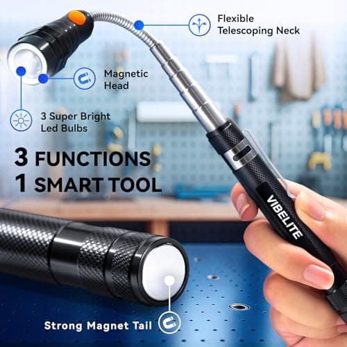 Magnet 3 LED Magnetic Pickup tool, Telescoping Flexible Extensible Led Flashlights,Perfect Mechianic pick-up tools gifts for men, 4 x LR44 Batteries (Included) 1Pack