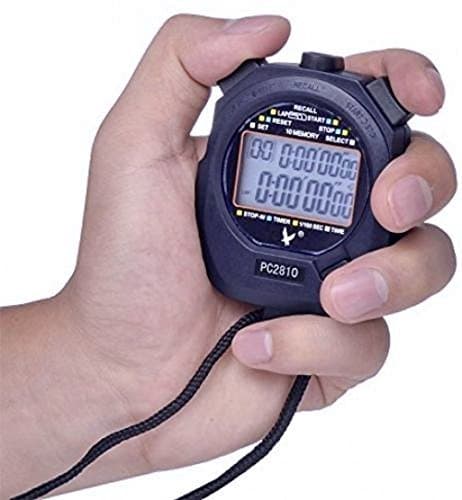 JZK Professional Digital Sport Stopwatch Timer, 2 Rows 10 Memory, Countdown Alarm, Battery + Hang Rope, PC2810