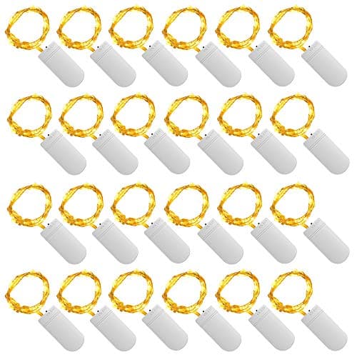 Fairy String Lights, AXTEE 24 Pack 3.3FT 20 LED Outdoor Fairy Lights Battery Powered Christmas Lights, Silver Coated Copper Wire Lights, Firefly Moon Lights (Warm White)