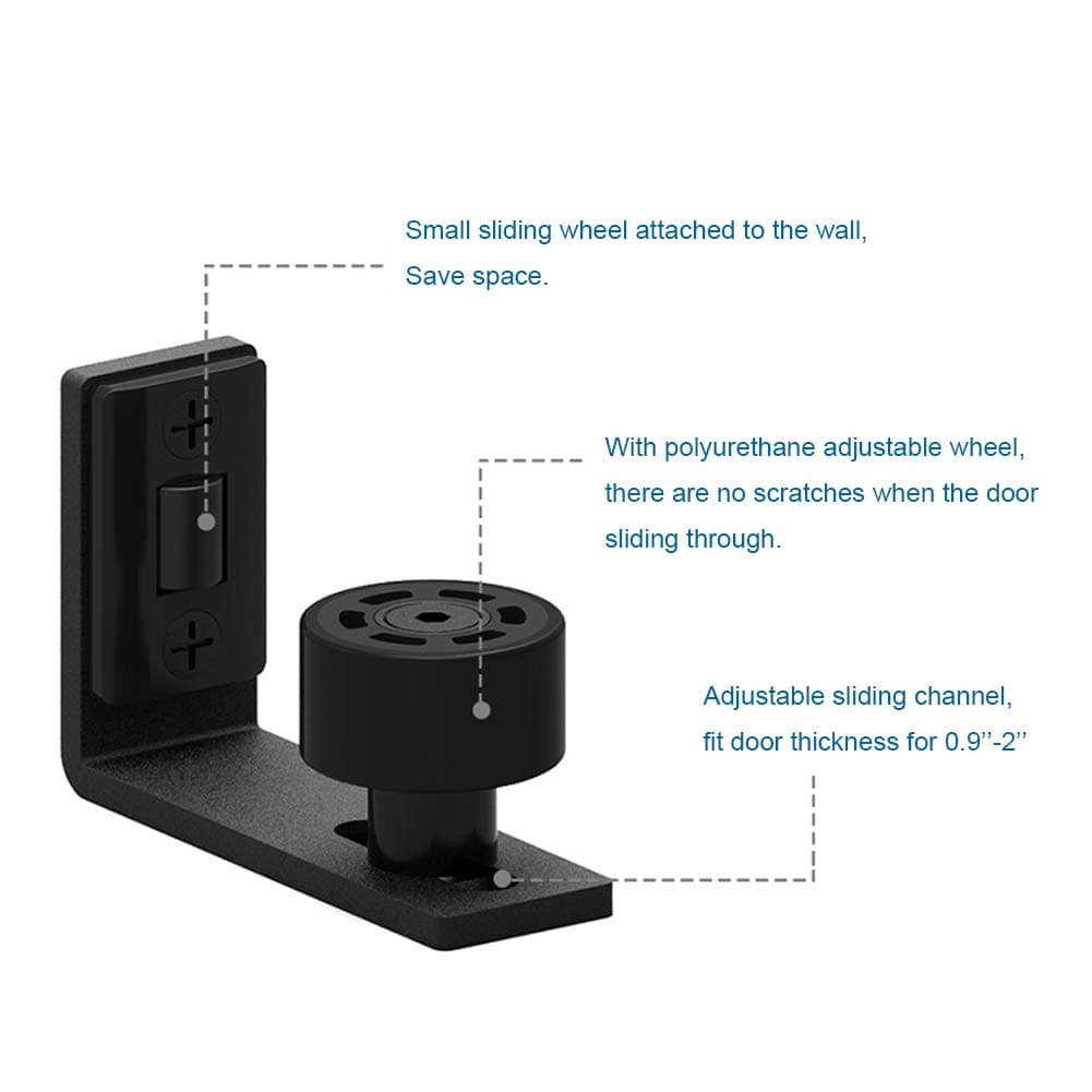 CCJH Adjustable Wall Mount Sliding Barn Door Floor Guide Double Rollers Bottom Mount Floor Guide Stay Rollerï¼ˆBlack 1pcs)